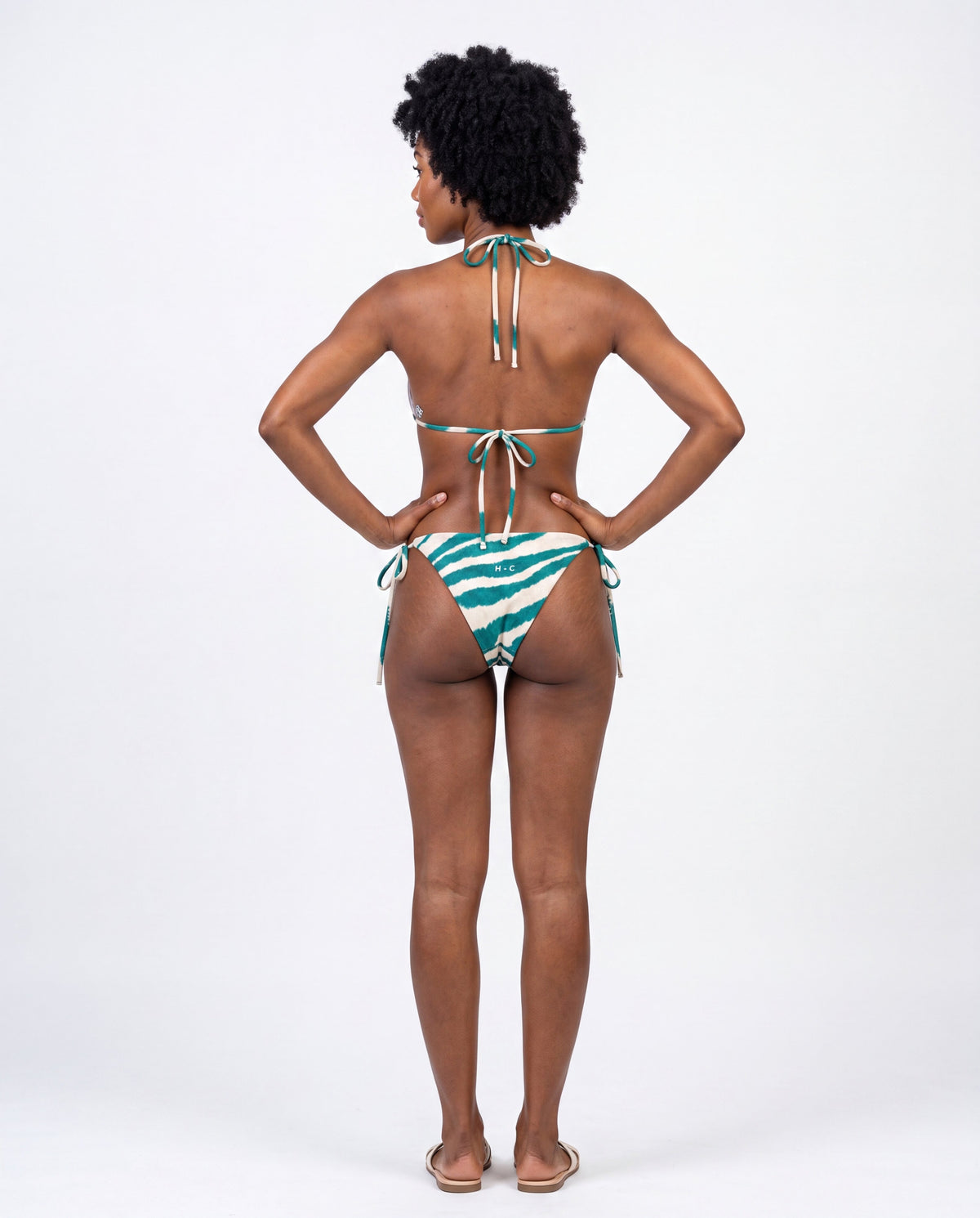 Ladies String Bikini Set - Cream/Green