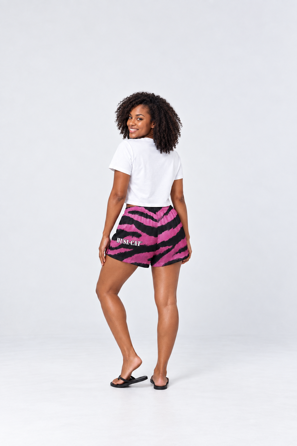 Ladies Tiger Stripe Pajama Shorts - Electric Pink/Black