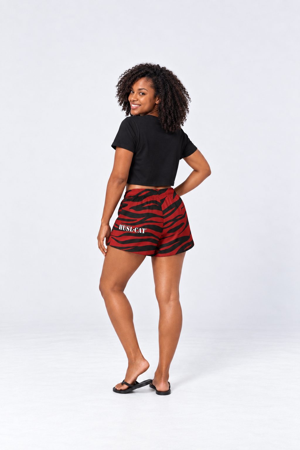 Ladies Tiger Stripe Pajama Shorts - Crimson Red/Black