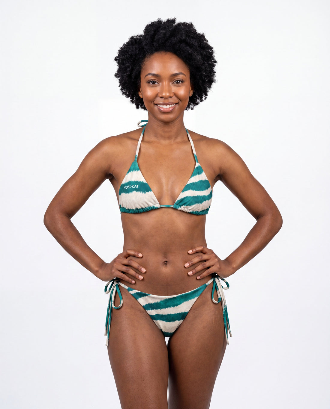 Ladies String Bikini Set - Cream/Green